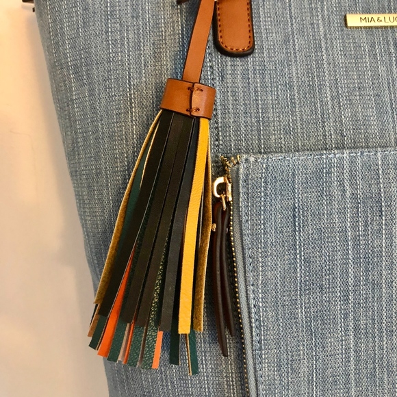 Denim and vegan leather tote handbag - Picture 3 of 4